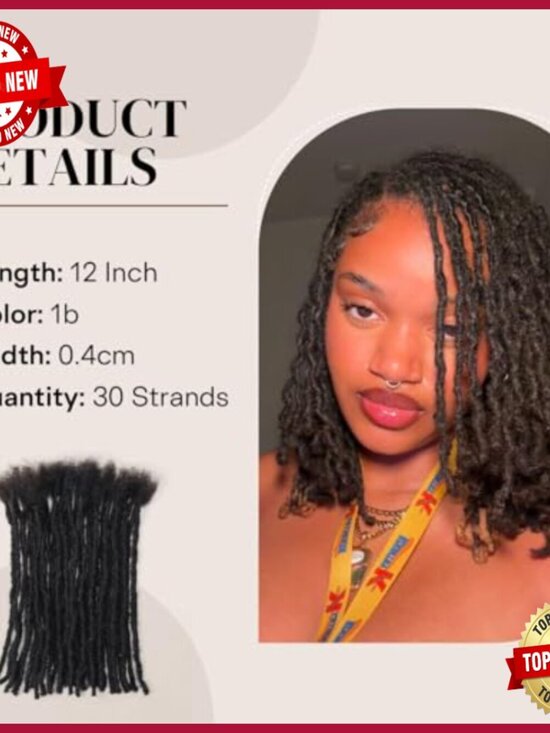 12 Inch Human Hair Dreadlock Extensions, 30 Strands, Permanent Interlocking Locs
